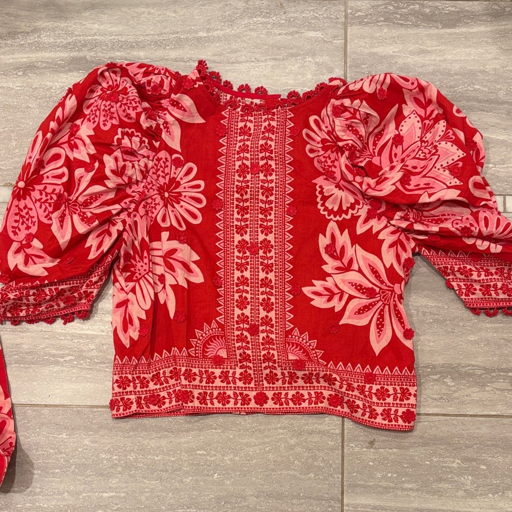 FARM Rio Red and Pink Floral Blouse